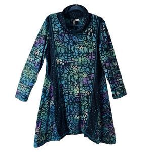 Winter Sun XL artsy mixed print mock neck princess seam tunic dress